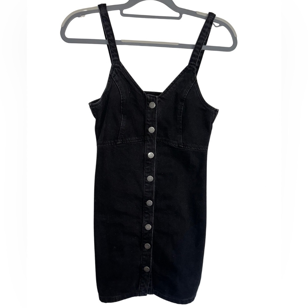 Topshop Black Demin Button Mini Dress‎ Size US 4 Small EUC